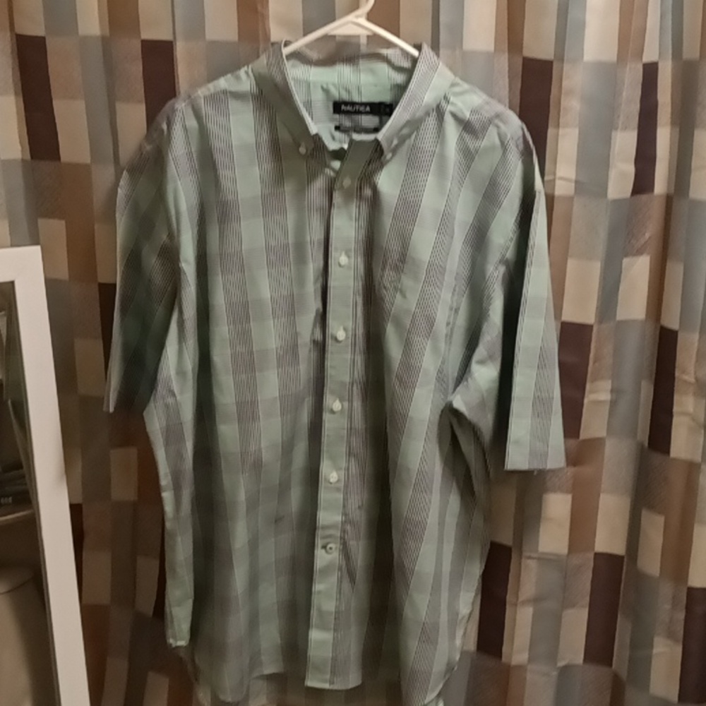 NWOT NAUTICA mint green blue & white short sleeve shirt Size XXL - Picture 3 of 4
